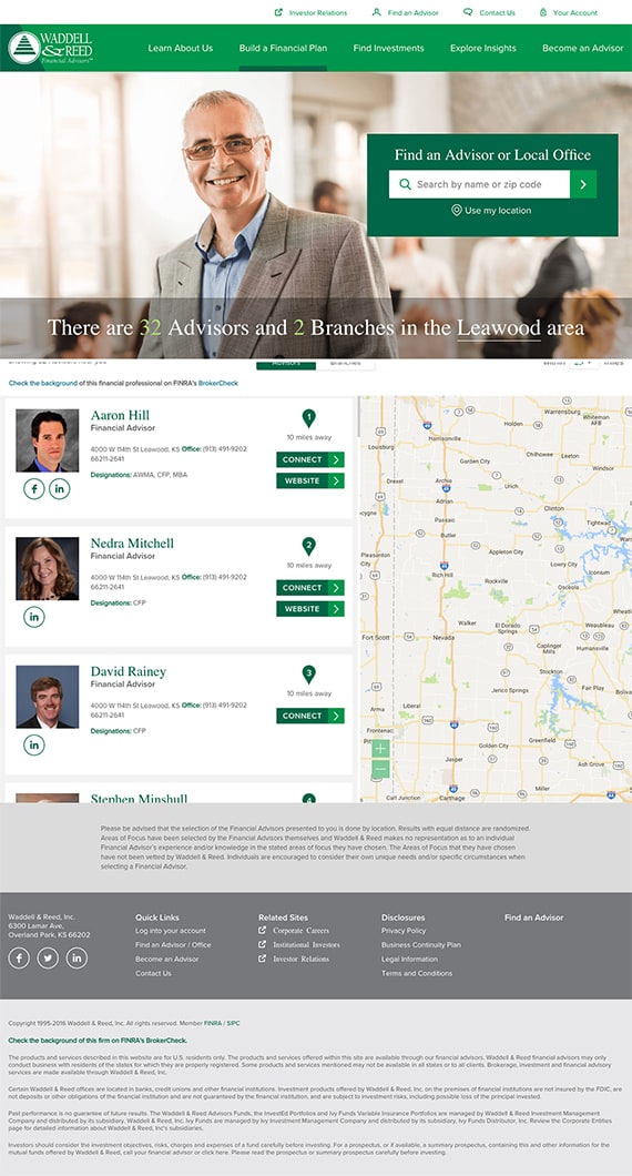 Waddell & Reed - Find an Advisor page