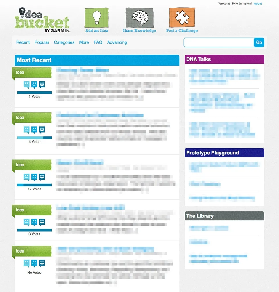 Idea Bucket Homepage