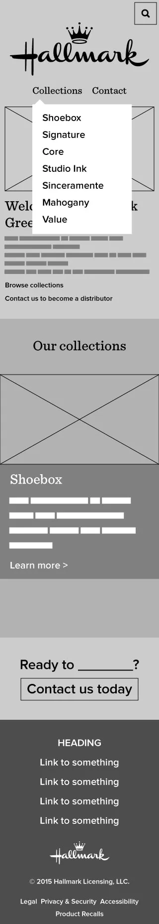 Homepage wireframe - mobile view