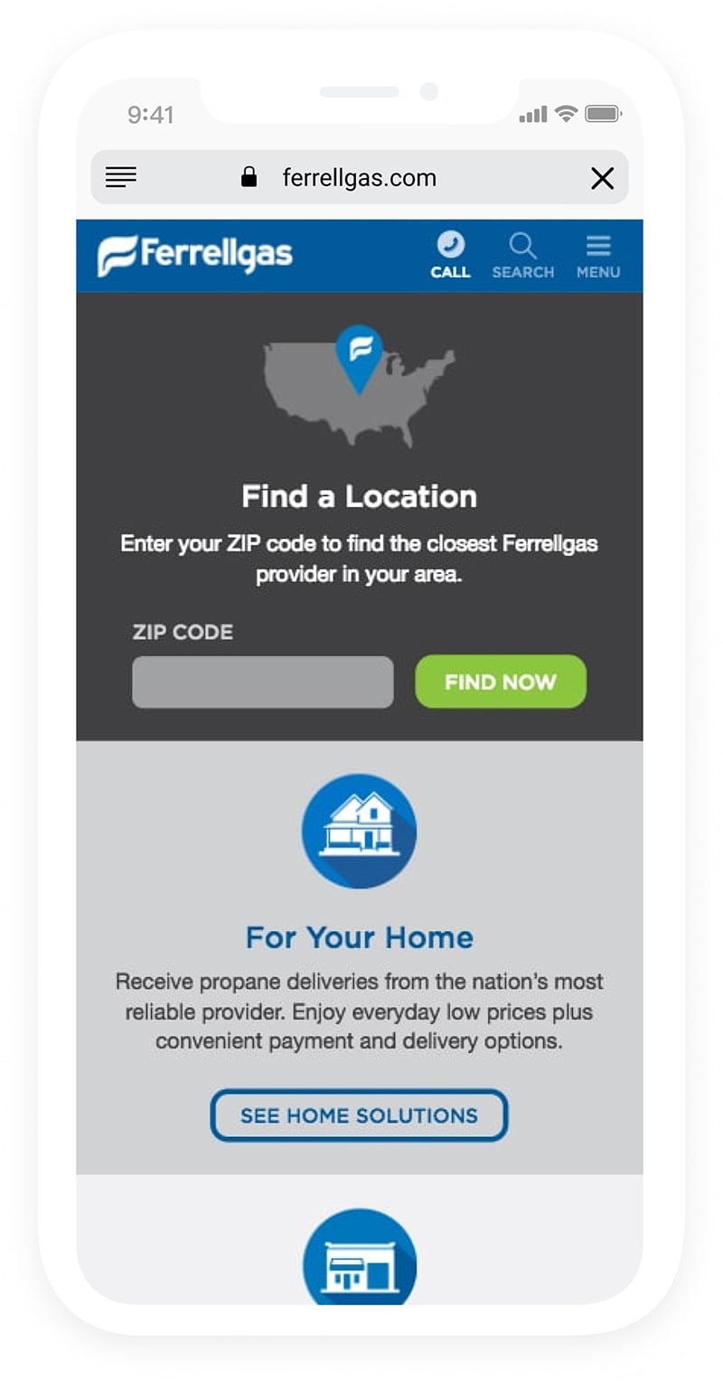 Ferrellgas homepage, mobile