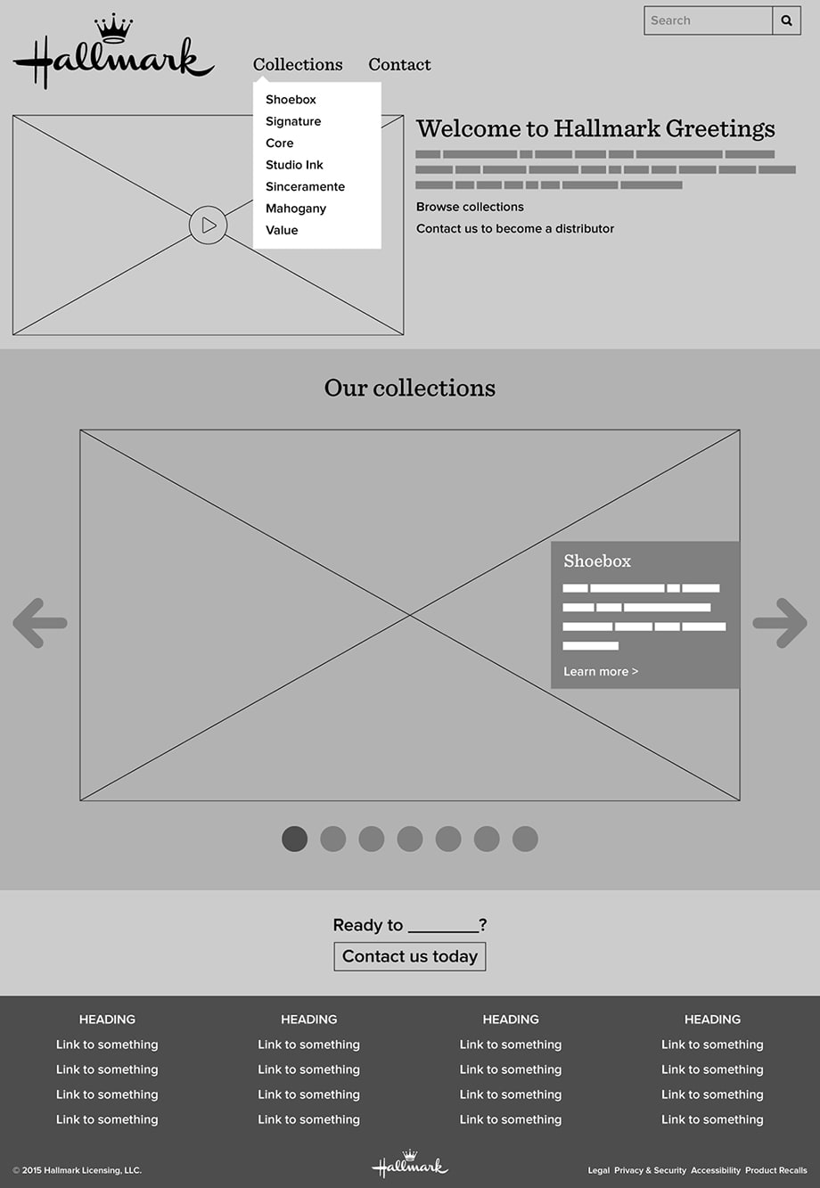 Homepage wireframe - desktop view