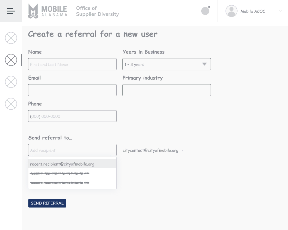 Wireframe: referral dashboard.