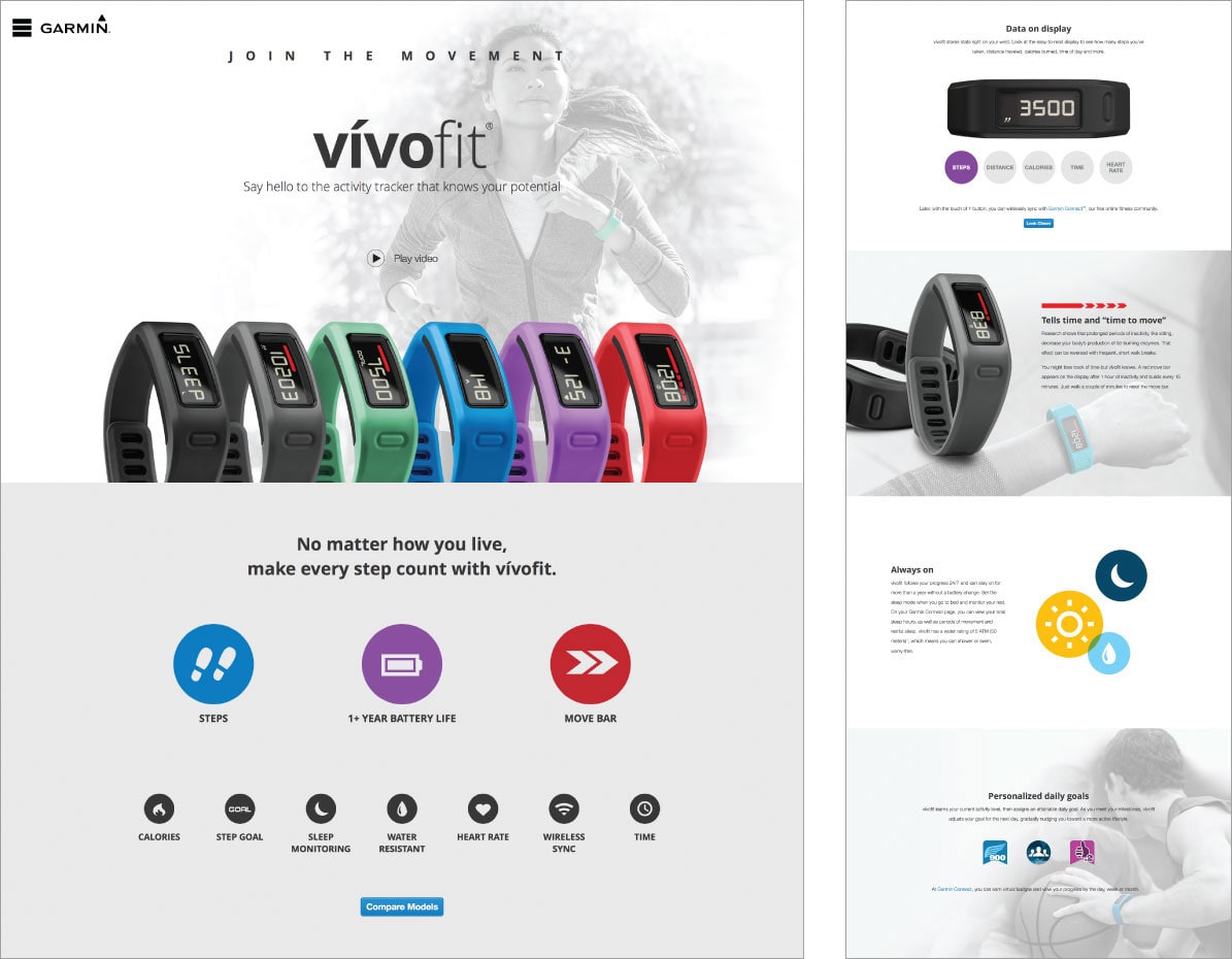 Garmin vivofit landing page